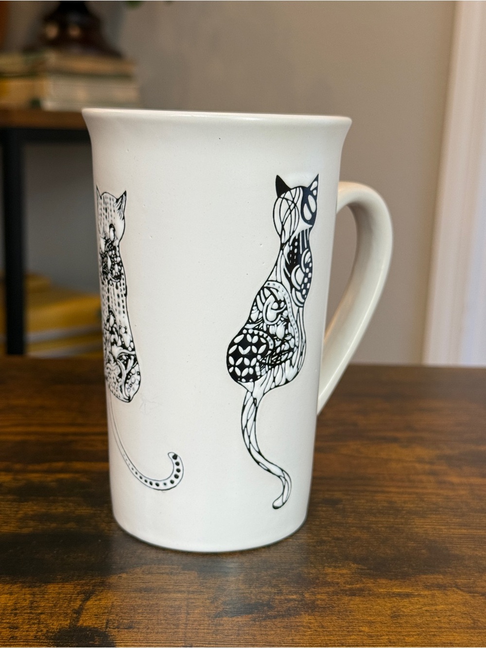 Spectrum Designz Cat Mug 2016 Black White Zentangle Cats Tall Ceramic Coffee Cup